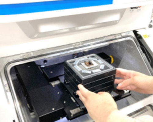 Figura 3. Colocación de la muestra en la cámara del XGT-9000.